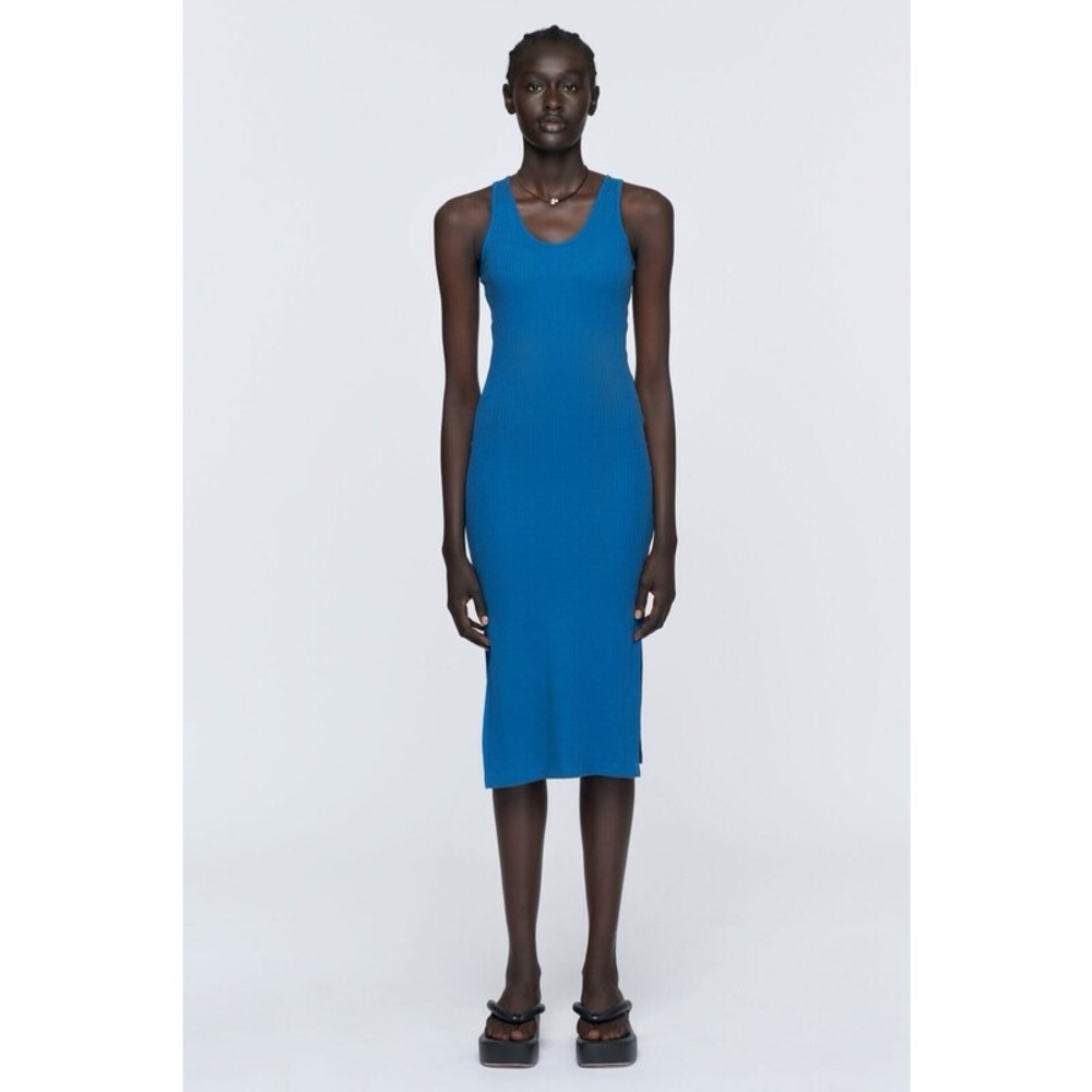 KOTN Blue Sleeveless Rib Knit Midi Dress